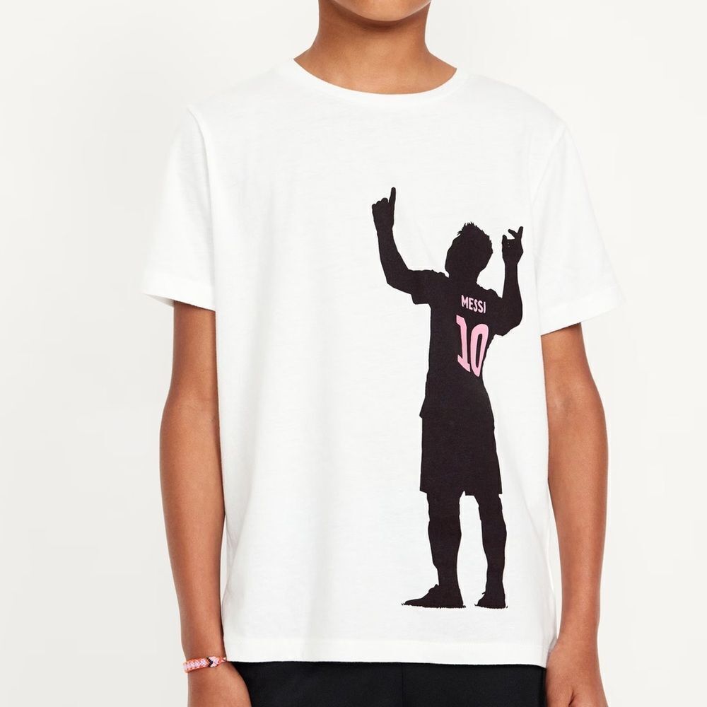 Messi Silhouette Pose White T-Shirt -Boy's